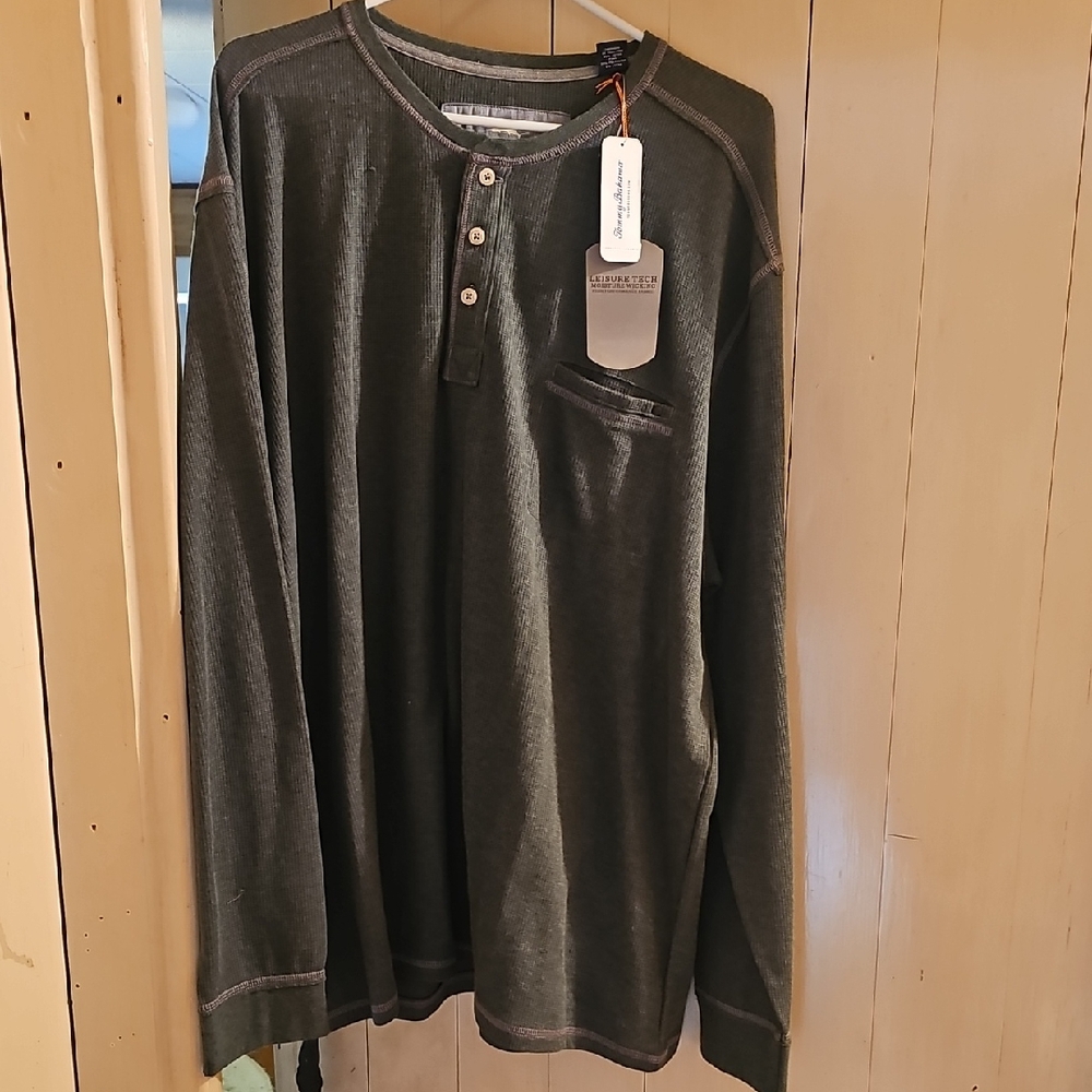 Tommy Bahama Olive Green Long-Sleeve Henley with Chest Pocket